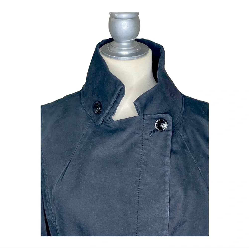 Armani Exchange Black Cotton Lined High Collar Trench Pockets Jacket Wrap Belt S - Picture 6 of 10